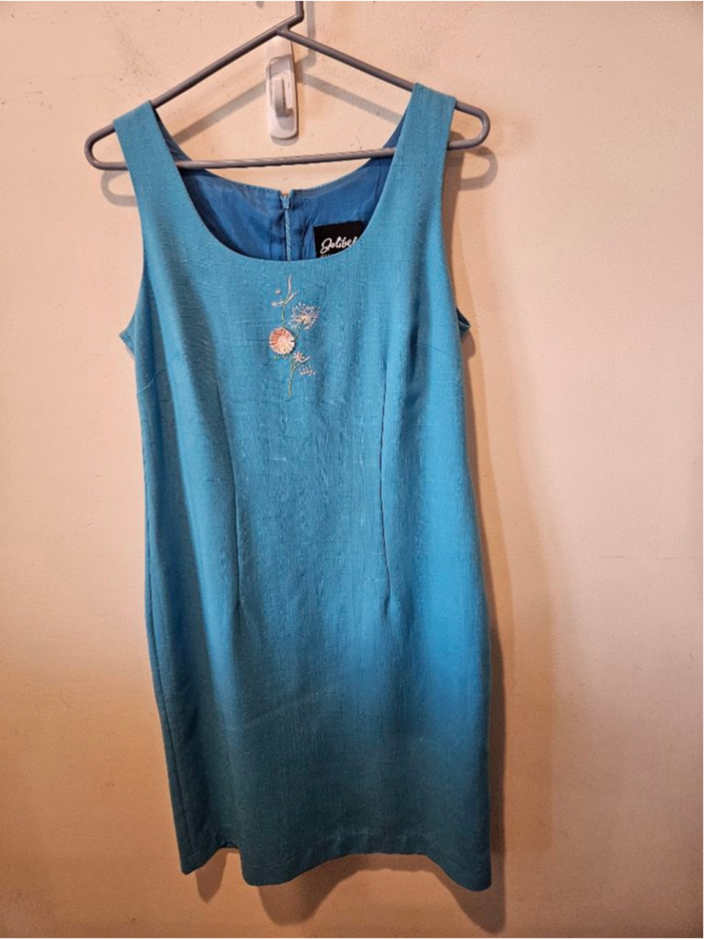 Women's Jolibel Vintage Blue Sleeveless Dress Floral Embroidery Size 10